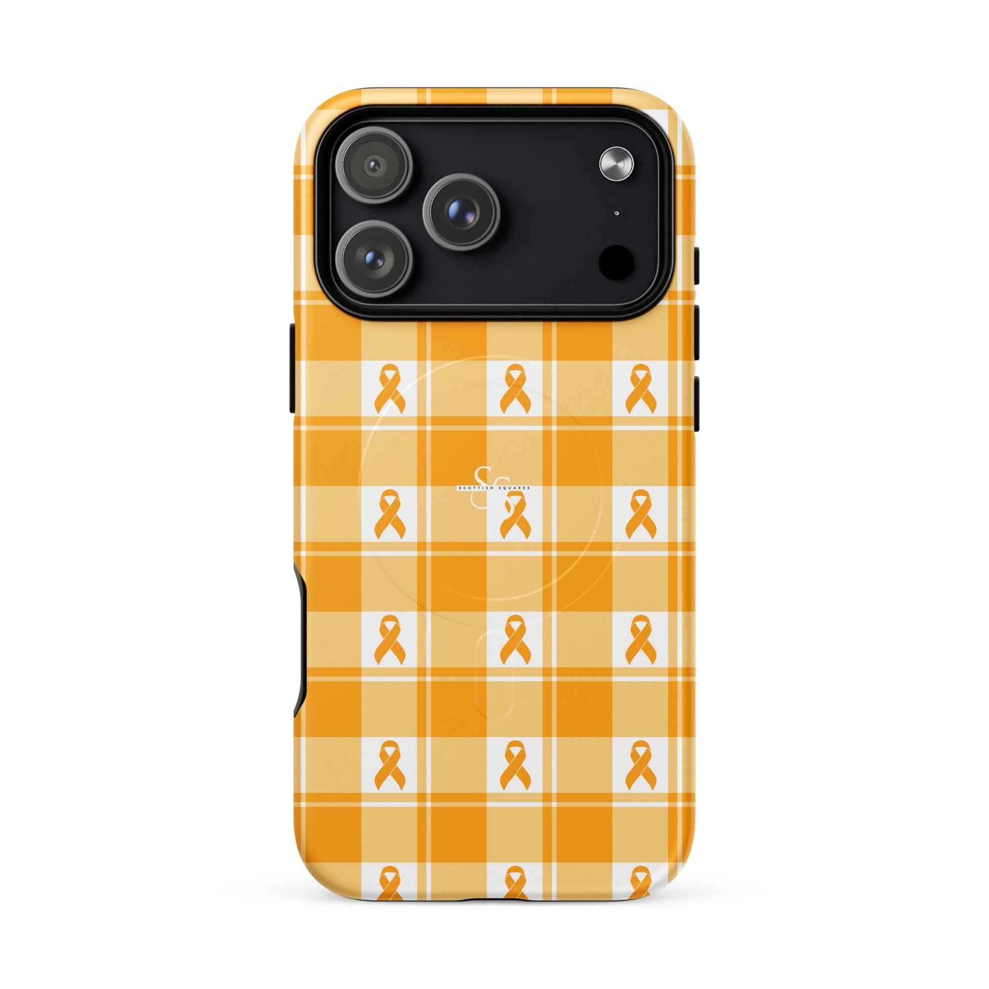 MagSafe Tough Case for iPhone Kidney Cancer Awareness Plaid, Orange Ribbon, Supportive Gift iPhone 17 Pro Max - Scottish Squares