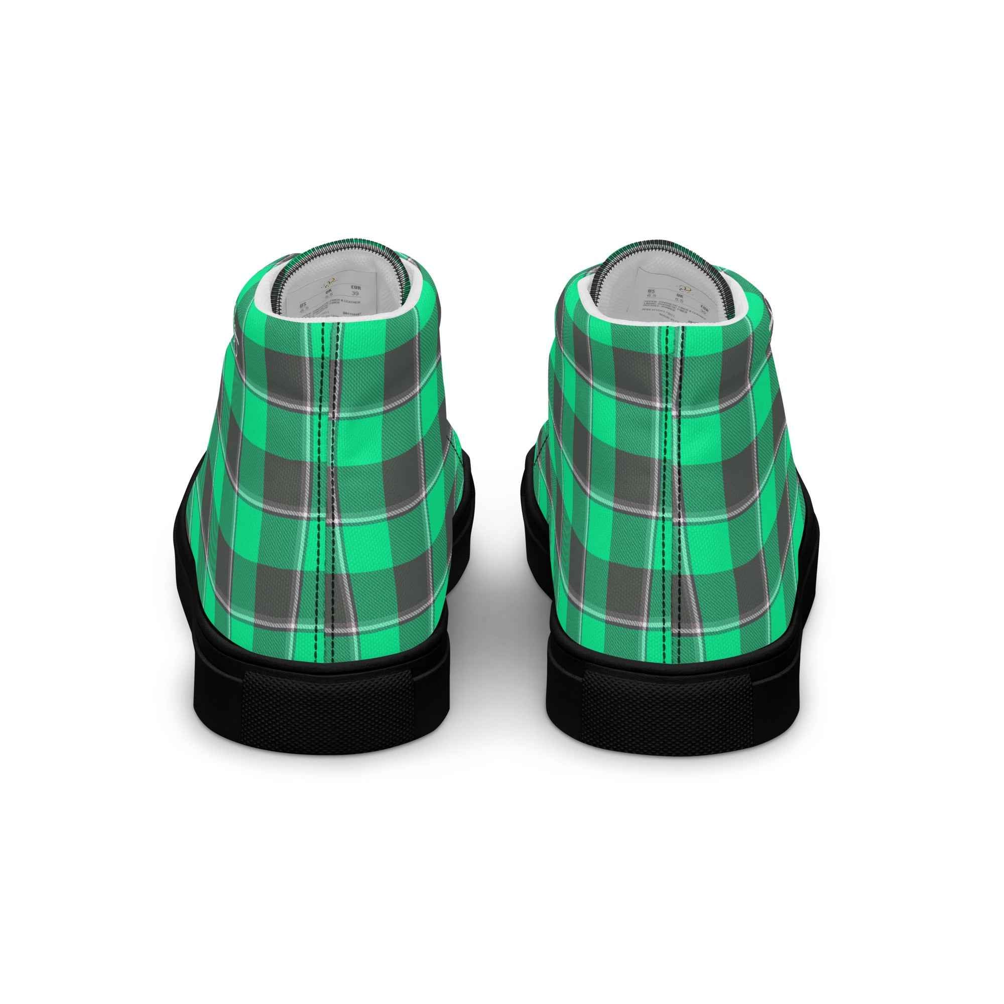 Men’s High Top Canvas Shoes Spring Green and Finlandia Plaid - Scottish Squares