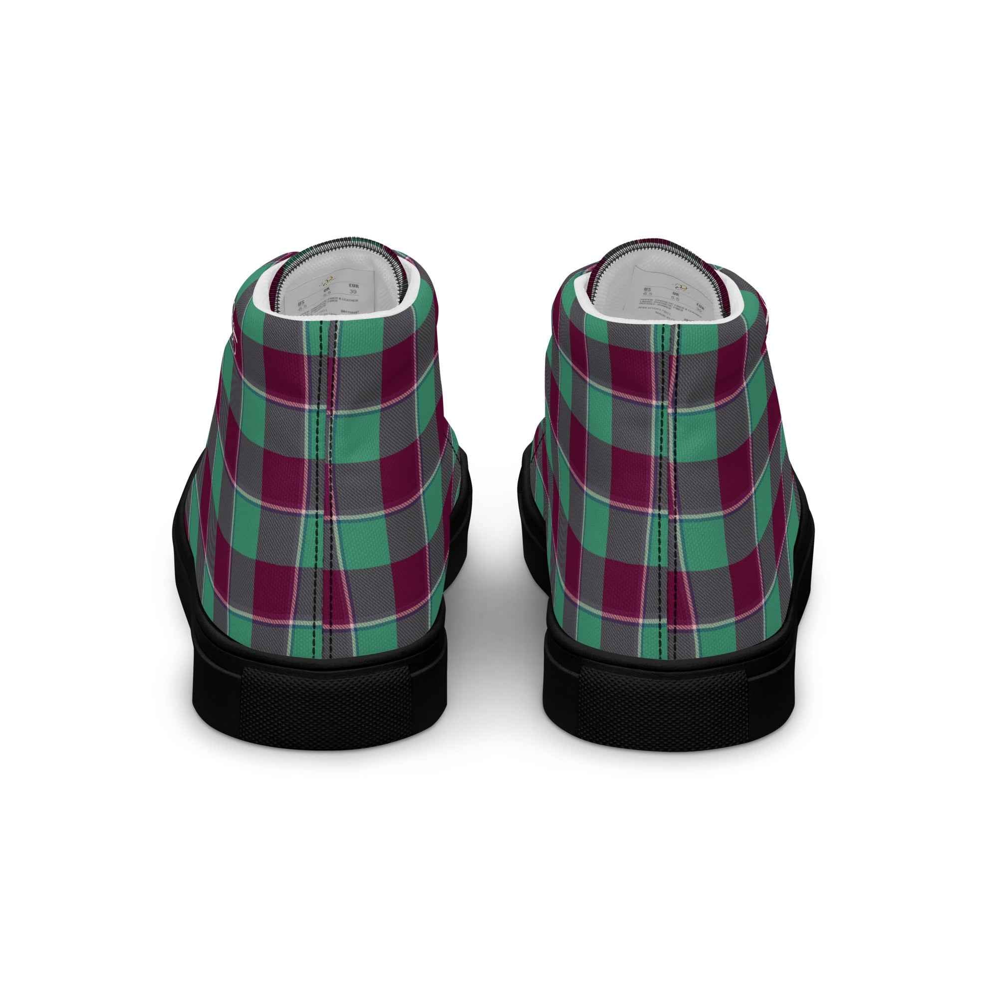 Men’s High Top Canvas Shoes Ocean Green and Mulberry Wood Plaid - Scottish Squares