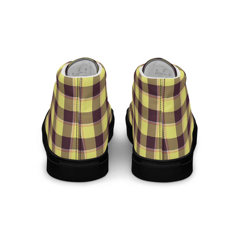Men’s High Top Canvas Shoes Flax and Livid Brown Plaid - Scottish Squares