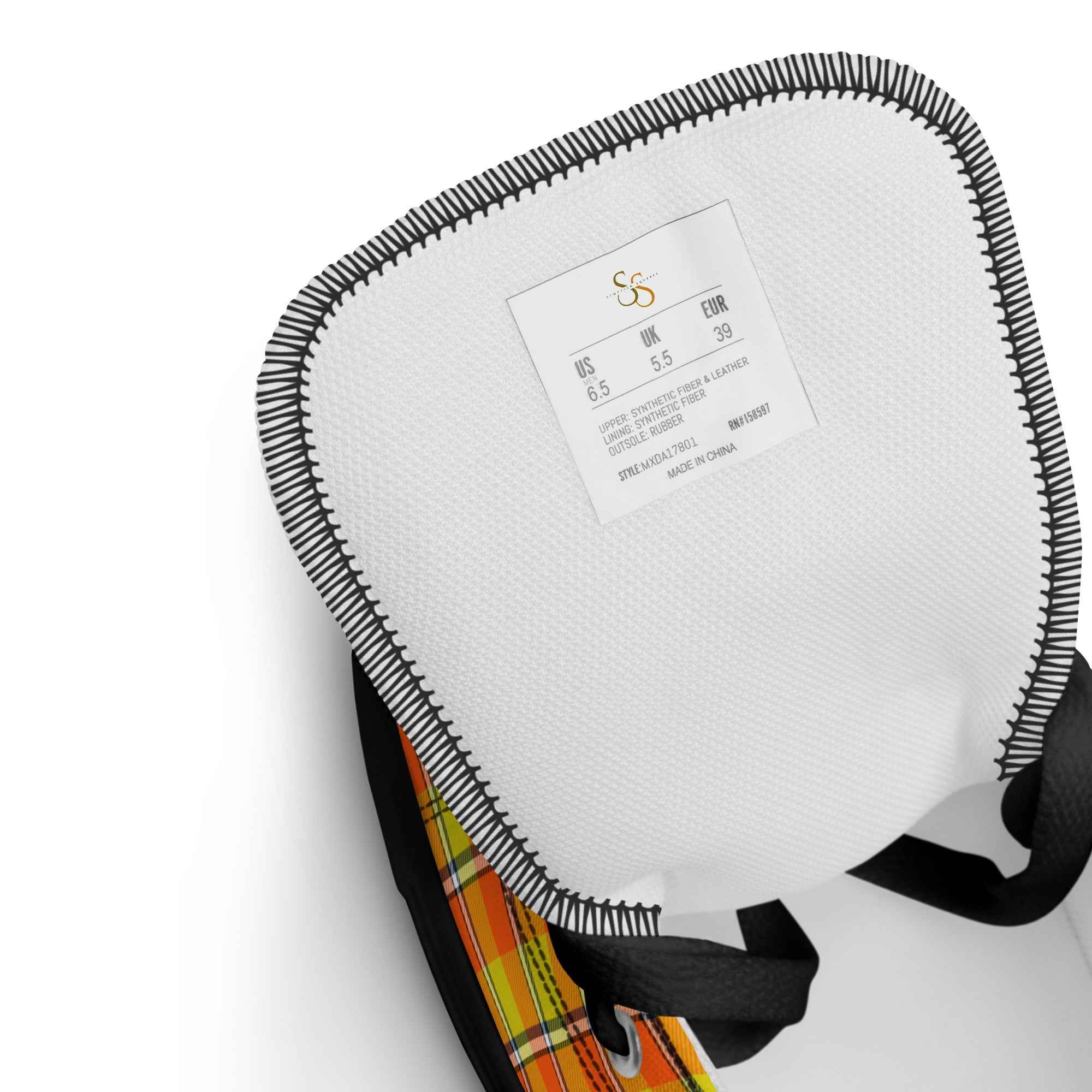 Men’s High Top Canvas Shoes Blaze Orange and Bird Flower Plaid - Scottish Squares