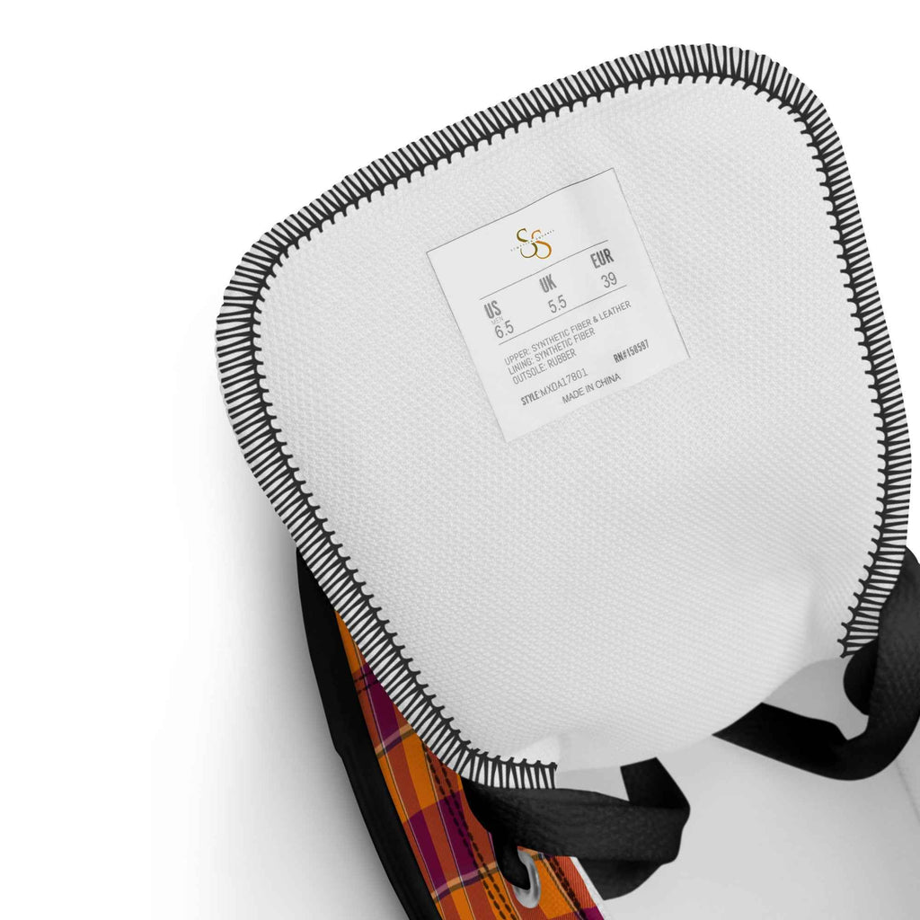 Men’s High Top Canvas Shoes Tahiti Gold and Rose Bud Cherry Plaid - Scottish Squares