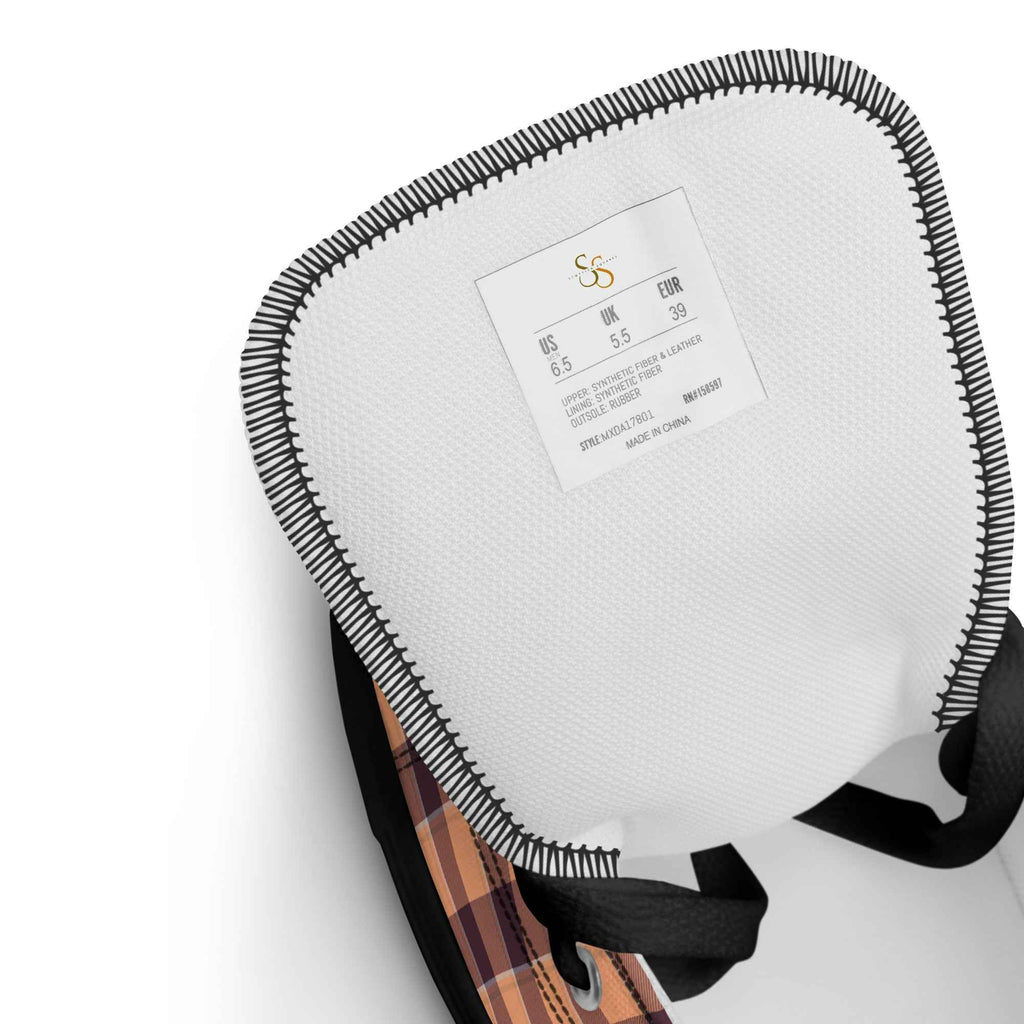 Men’s High Top Canvas Shoes Hit Pink and Livid Brown Plaid - Scottish Squares