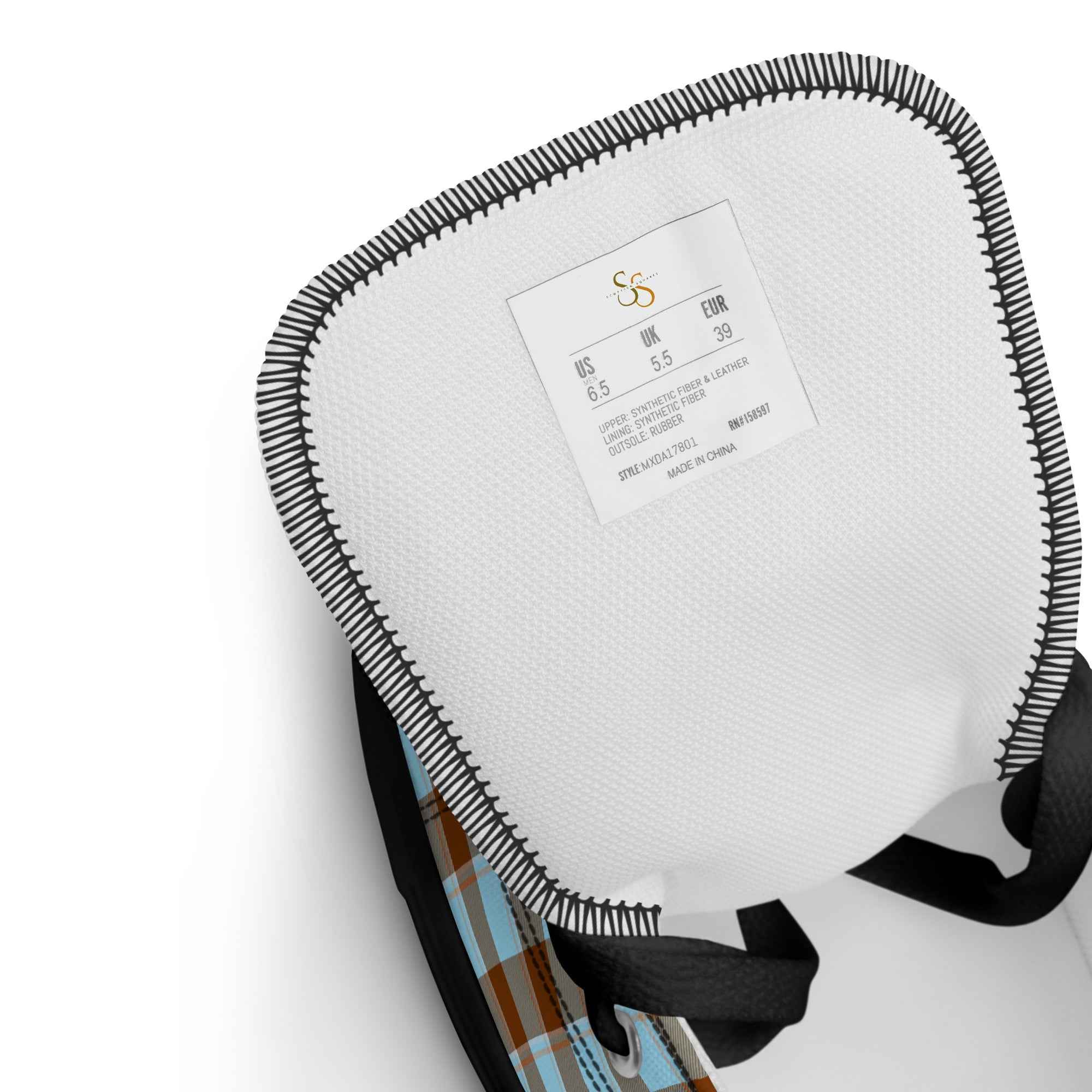 Men’s High Top Canvas Shoes Blizzard Blue and Livid Brown Plaid - Scottish Squares