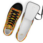 Men’s High Top Canvas Shoes Blaze Orange and Bird Flower Plaid - Scottish Squares