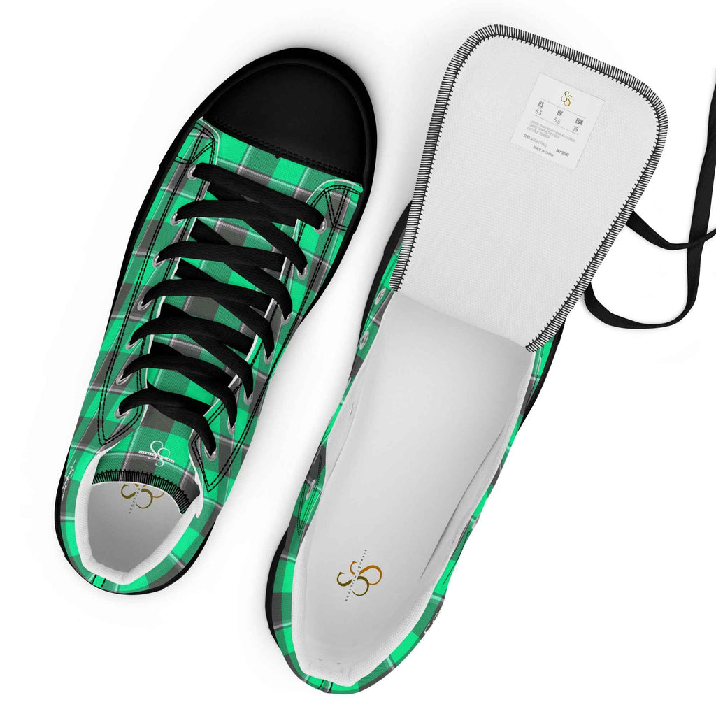 Men’s High Top Canvas Shoes Spring Green and Finlandia Plaid - Scottish Squares