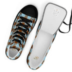 Men’s High Top Canvas Shoes Blizzard Blue and Livid Brown Plaid - Scottish Squares
