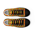 Men’s High Top Canvas Shoes Blaze Orange and Bird Flower Plaid - Scottish Squares