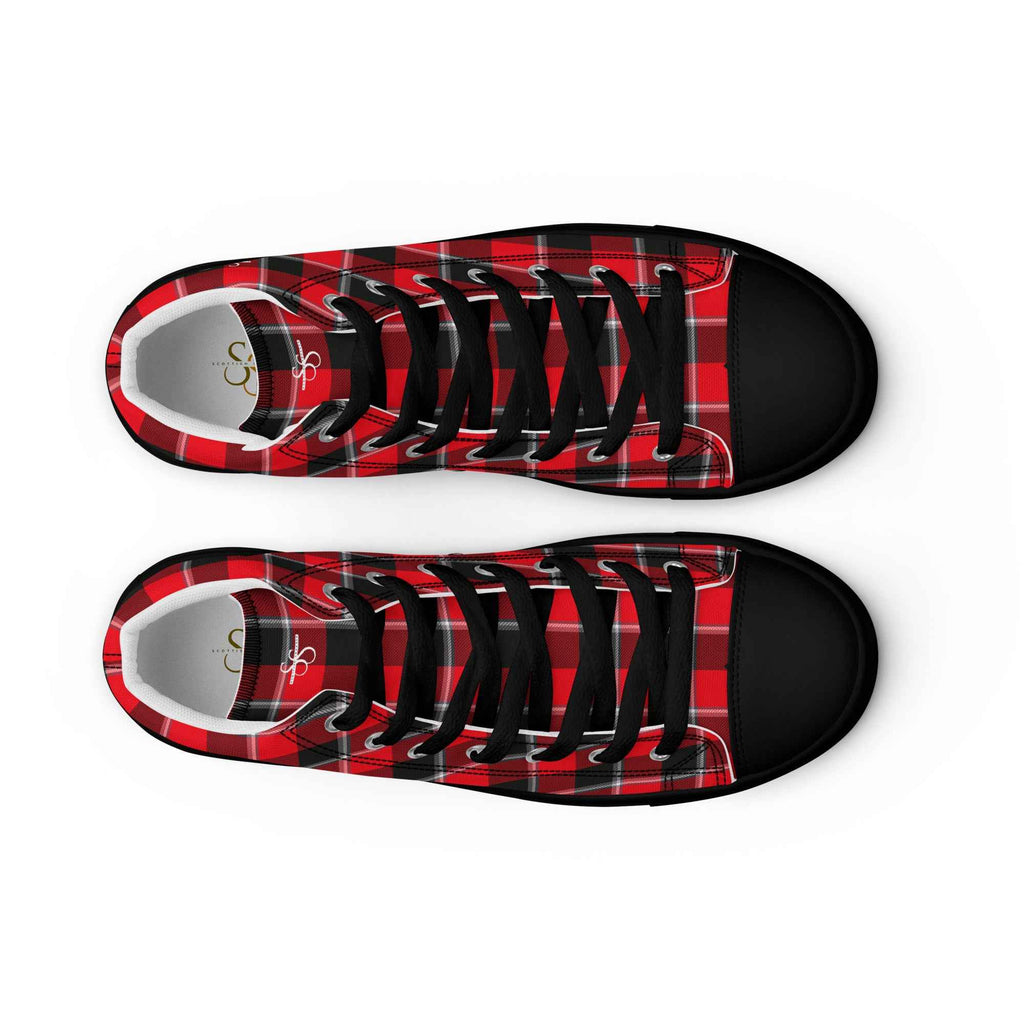Men’s High Top Canvas Shoes Red Ribbon and Heavy Metal Plaid - Scottish Squares