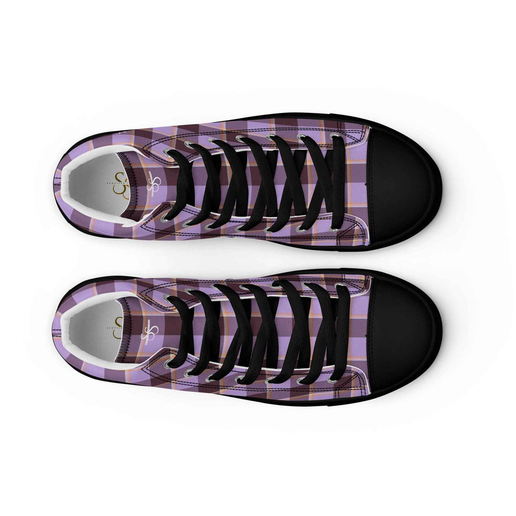 Men’s High Top Canvas Shoes Light Wisteria and Livid Brown Plaid - Scottish Squares