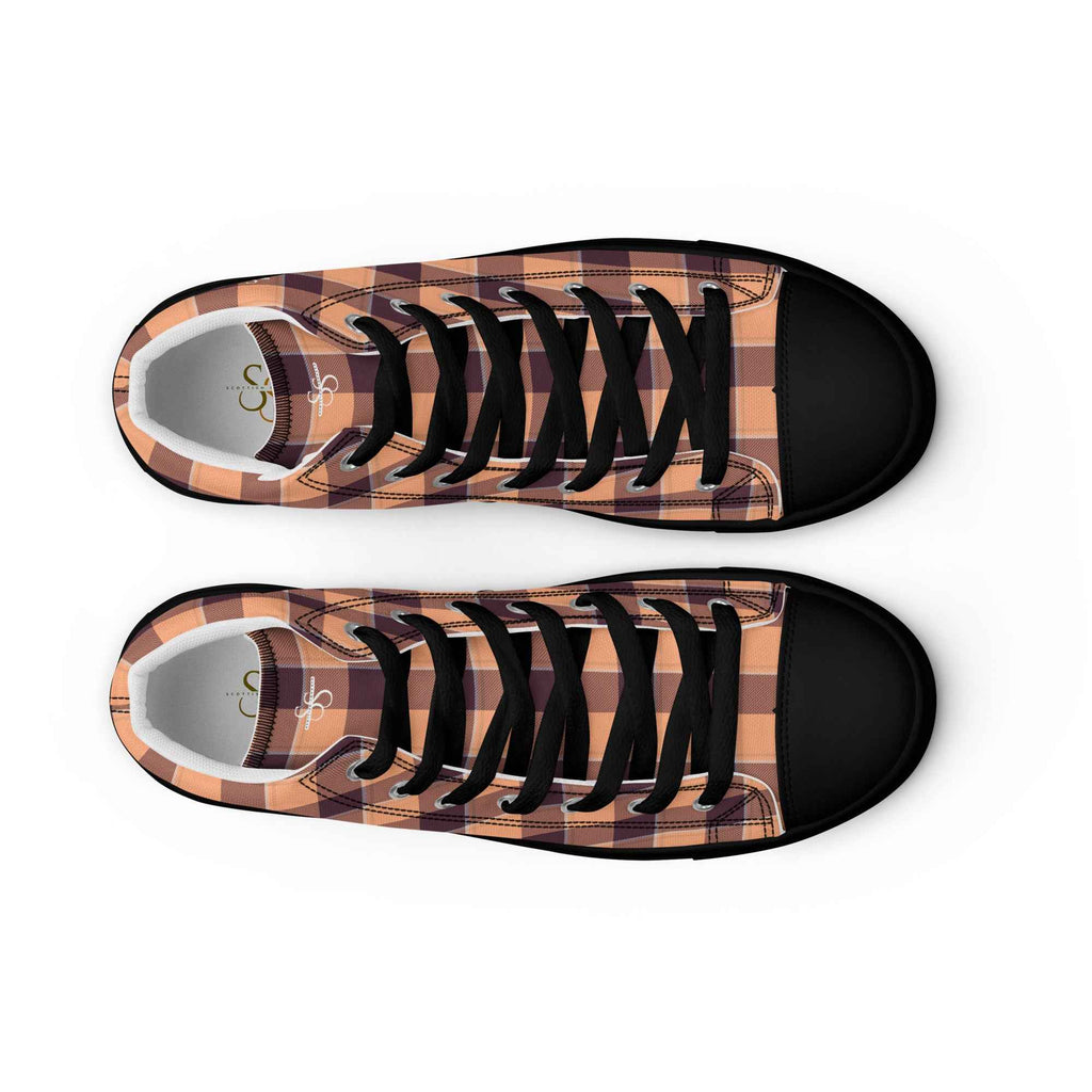 Men’s High Top Canvas Shoes Hit Pink and Livid Brown Plaid - Scottish Squares