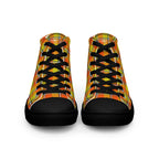 Men’s High Top Canvas Shoes Blaze Orange and Bird Flower Plaid - Scottish Squares