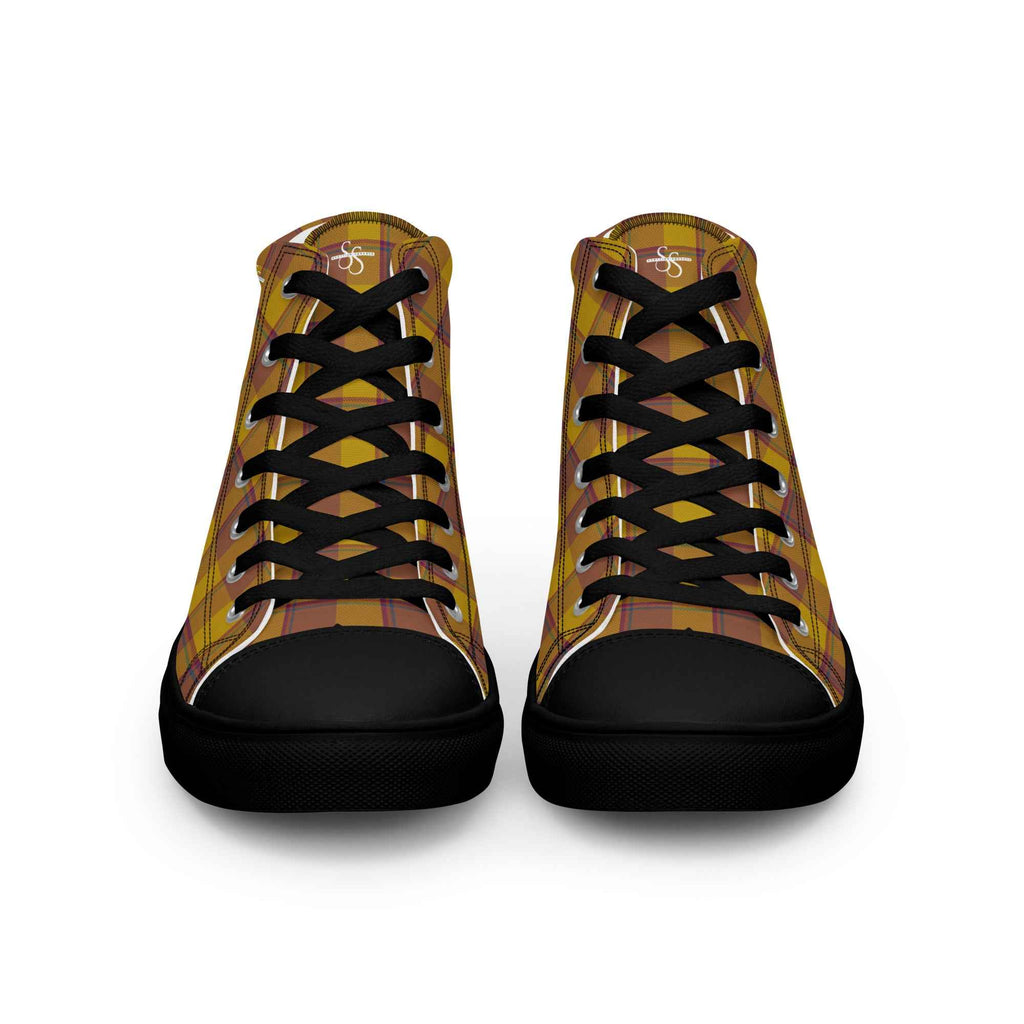 Men’s High Top Canvas Shoes Potters Clay and Pizza Plaid - Scottish Squares