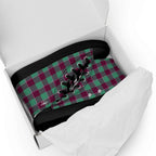 Men’s High Top Canvas Shoes Ocean Green and Mulberry Wood Plaid - Scottish Squares