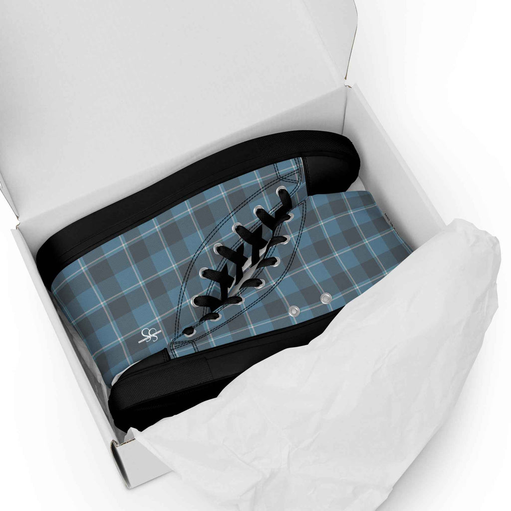 Men’s High Top Canvas Shoes Hoki and Shuttle Gray Plaid - Scottish Squares