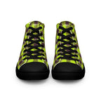 Men’s High Top Canvas Shoes Electric Lime and Livid Brown Plaid - Scottish Squares