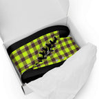 Men’s High Top Canvas Shoes Electric Lime and Livid Brown Plaid - Scottish Squares