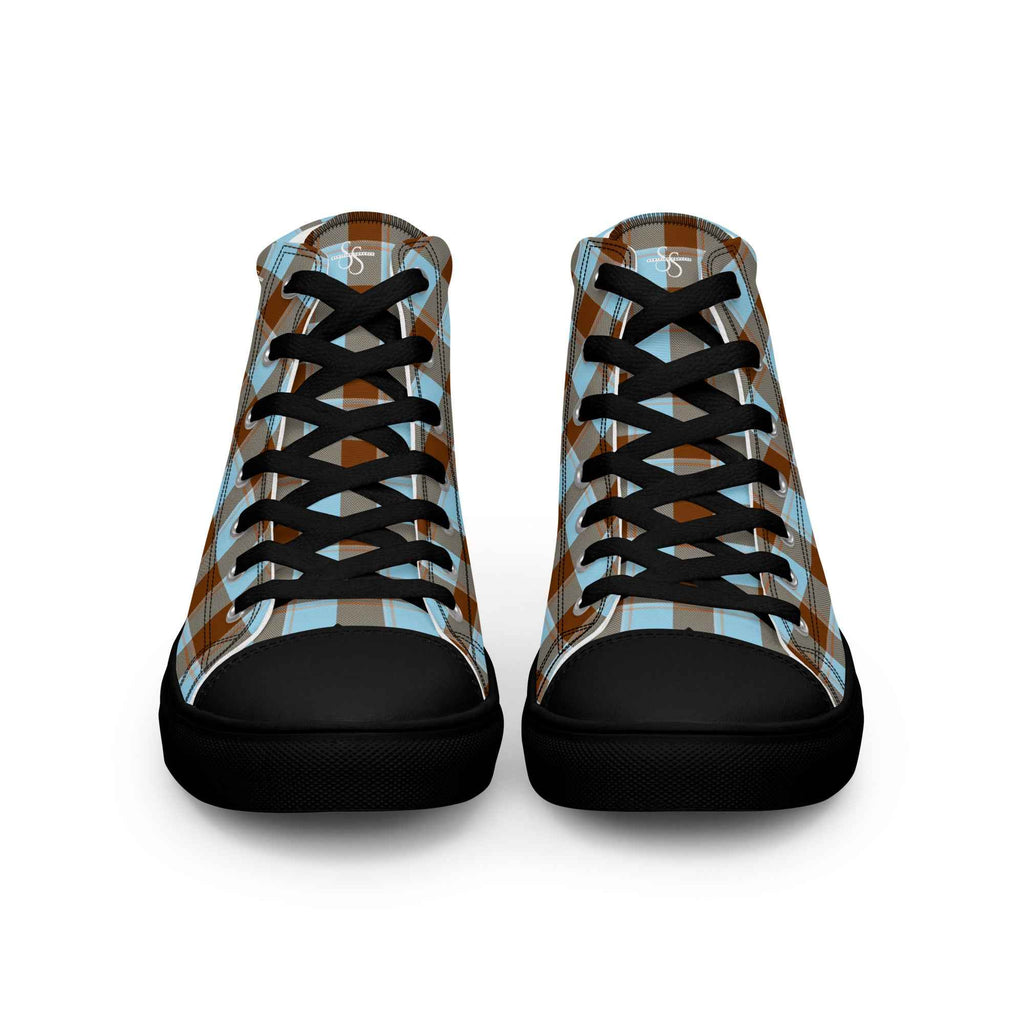 Men’s High Top Canvas Shoes Blizzard Blue and Livid Brown Plaid - Scottish Squares