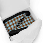 Men’s High Top Canvas Shoes Blizzard Blue and Livid Brown Plaid - Scottish Squares