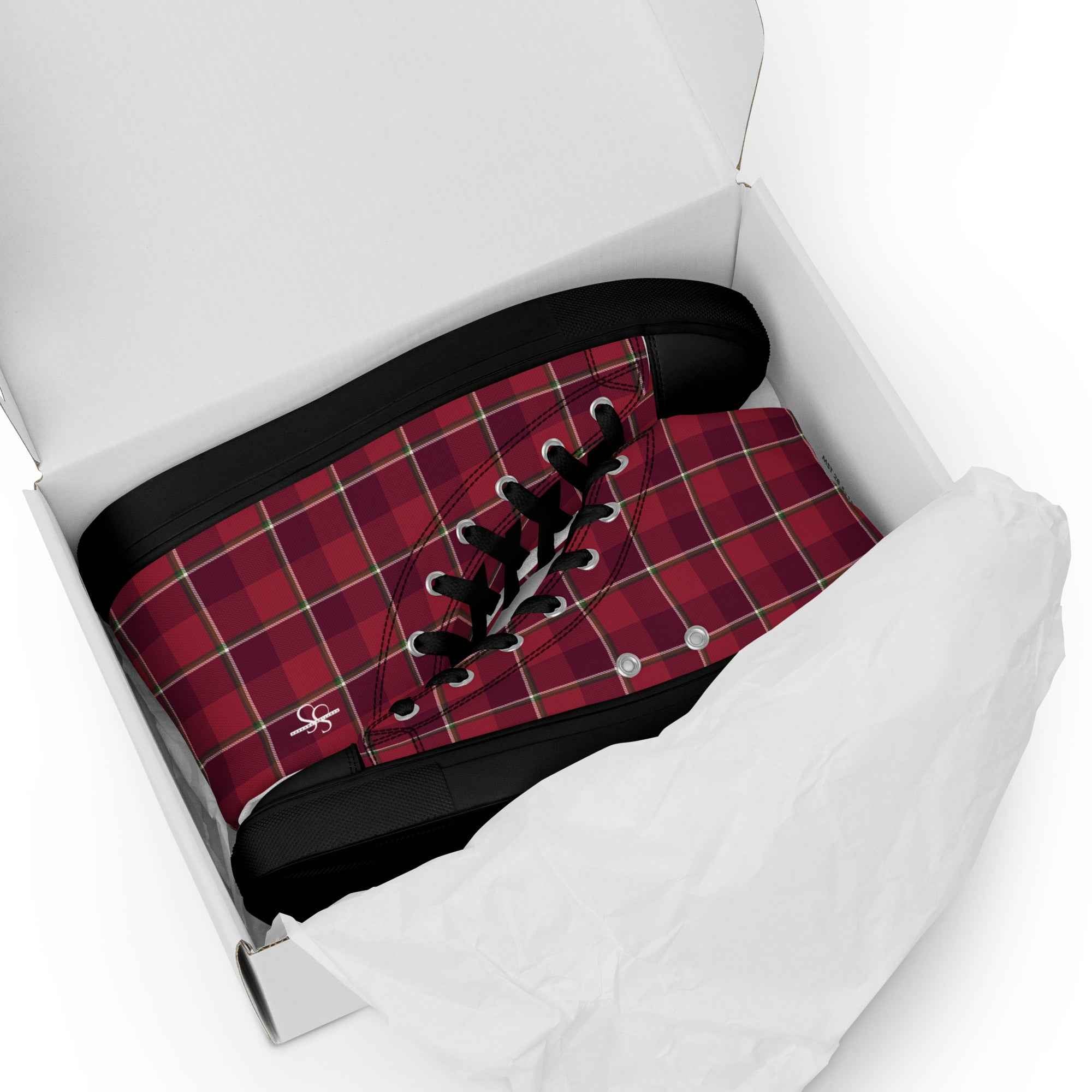 Men’s High Top Canvas Shoes Old Brick and Cab Sav Plaid - Scottish Squares