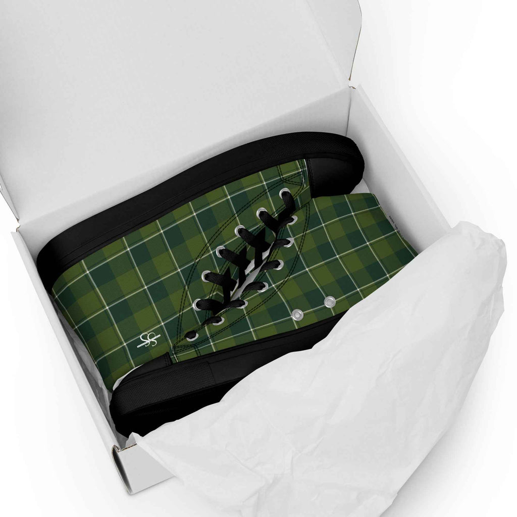 Men’s High Top Canvas Shoes Woodland and Evergreen Plaid - Scottish Squares