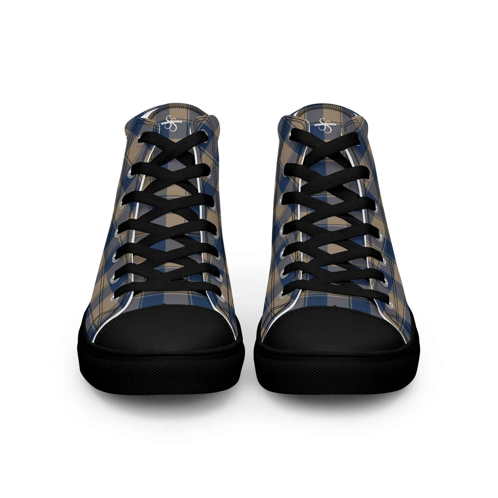 Men’s High Top Canvas Shoes Cello and Donkey Brown Plaid - Scottish Squares