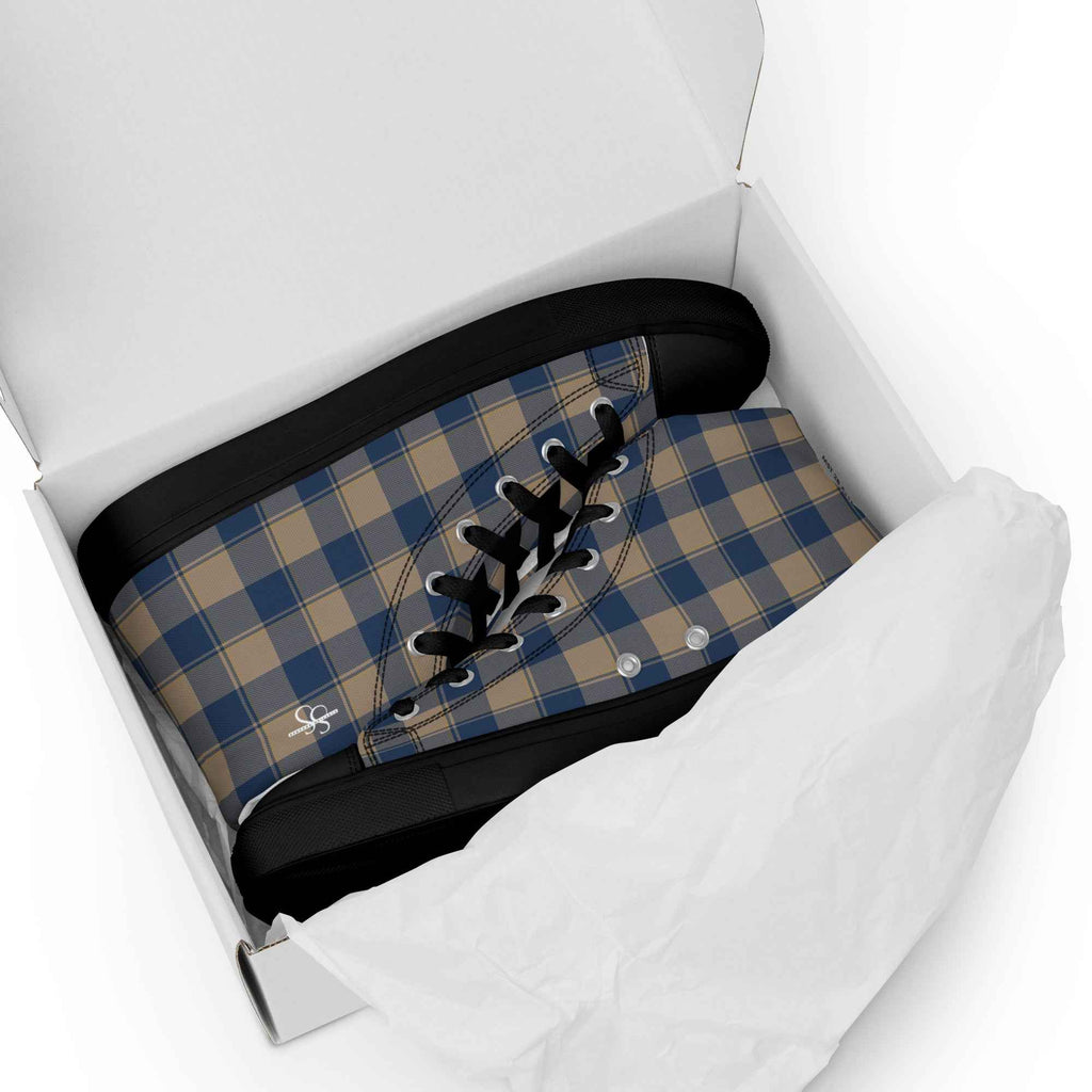 Men’s High Top Canvas Shoes Cello and Donkey Brown Plaid - Scottish Squares