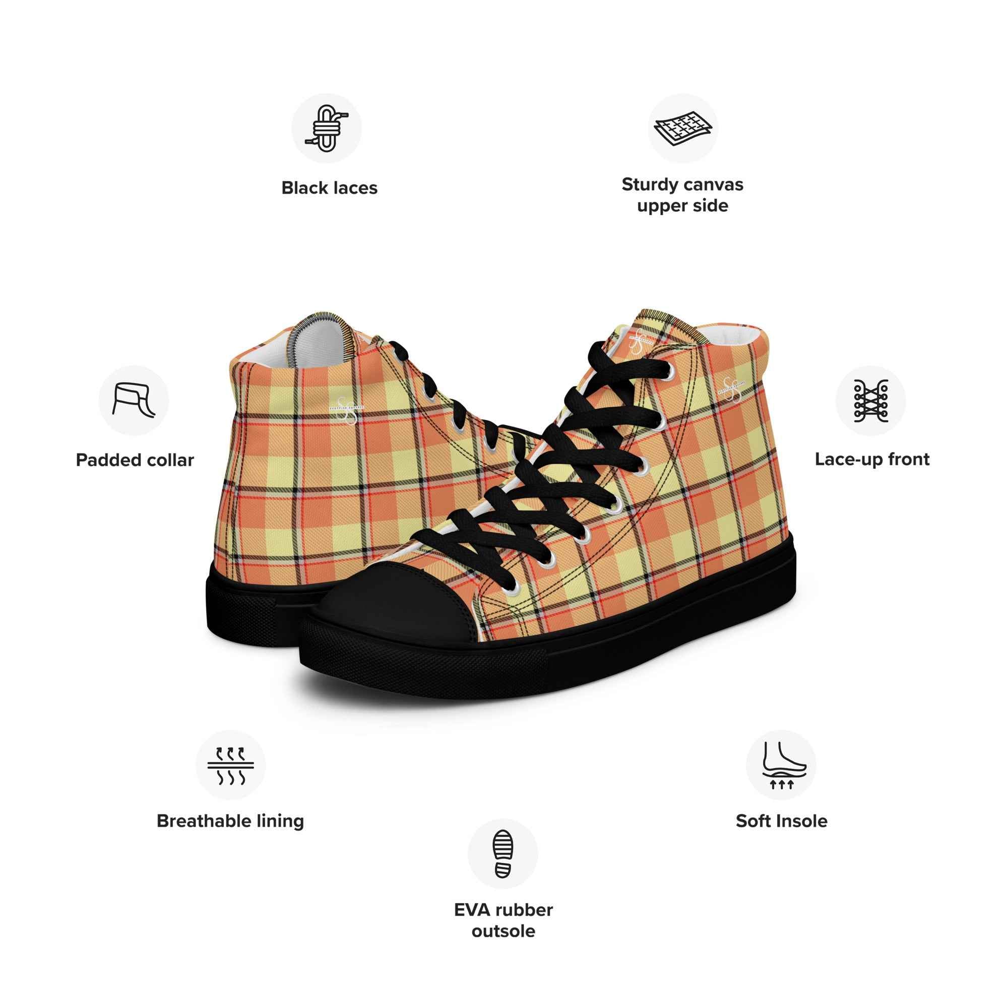 Men’s High Top Canvas Shoes Claystone and Morning Mist Plaid - Scottish Squares