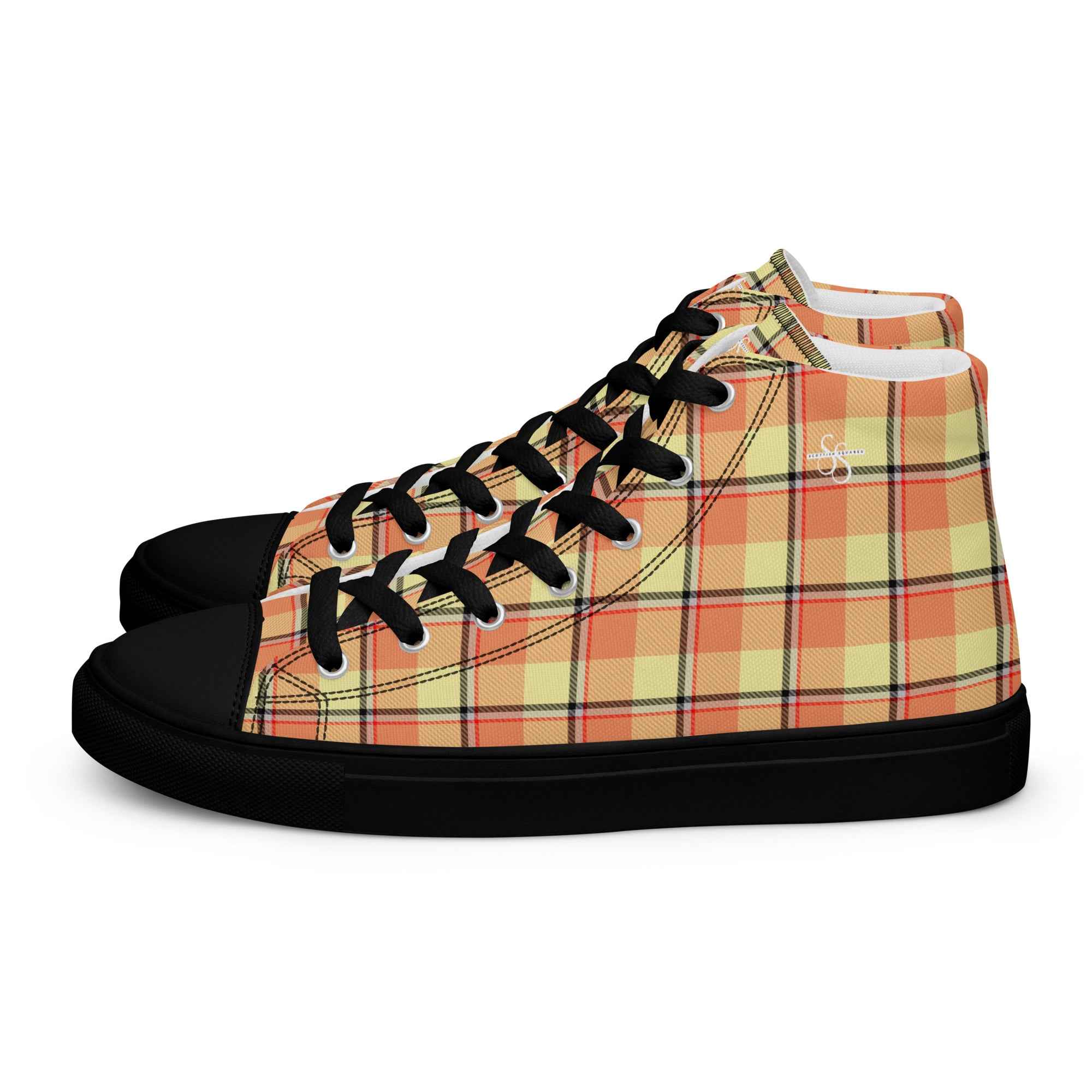 Men’s High Top Canvas Shoes Claystone and Morning Mist Plaid 13 - Scottish Squares