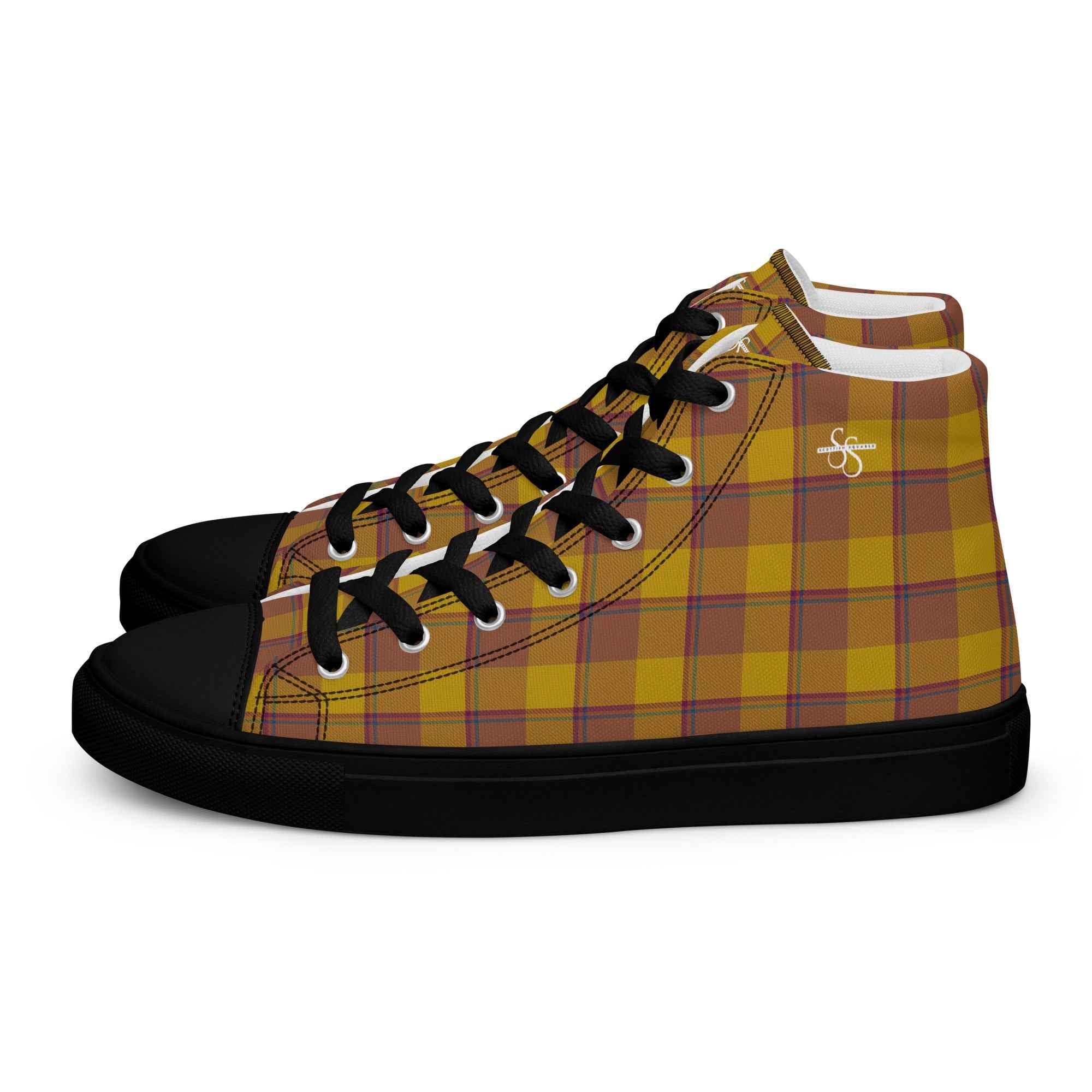 Men’s High Top Canvas Shoes Potters Clay and Pizza Plaid - Scottish Squares