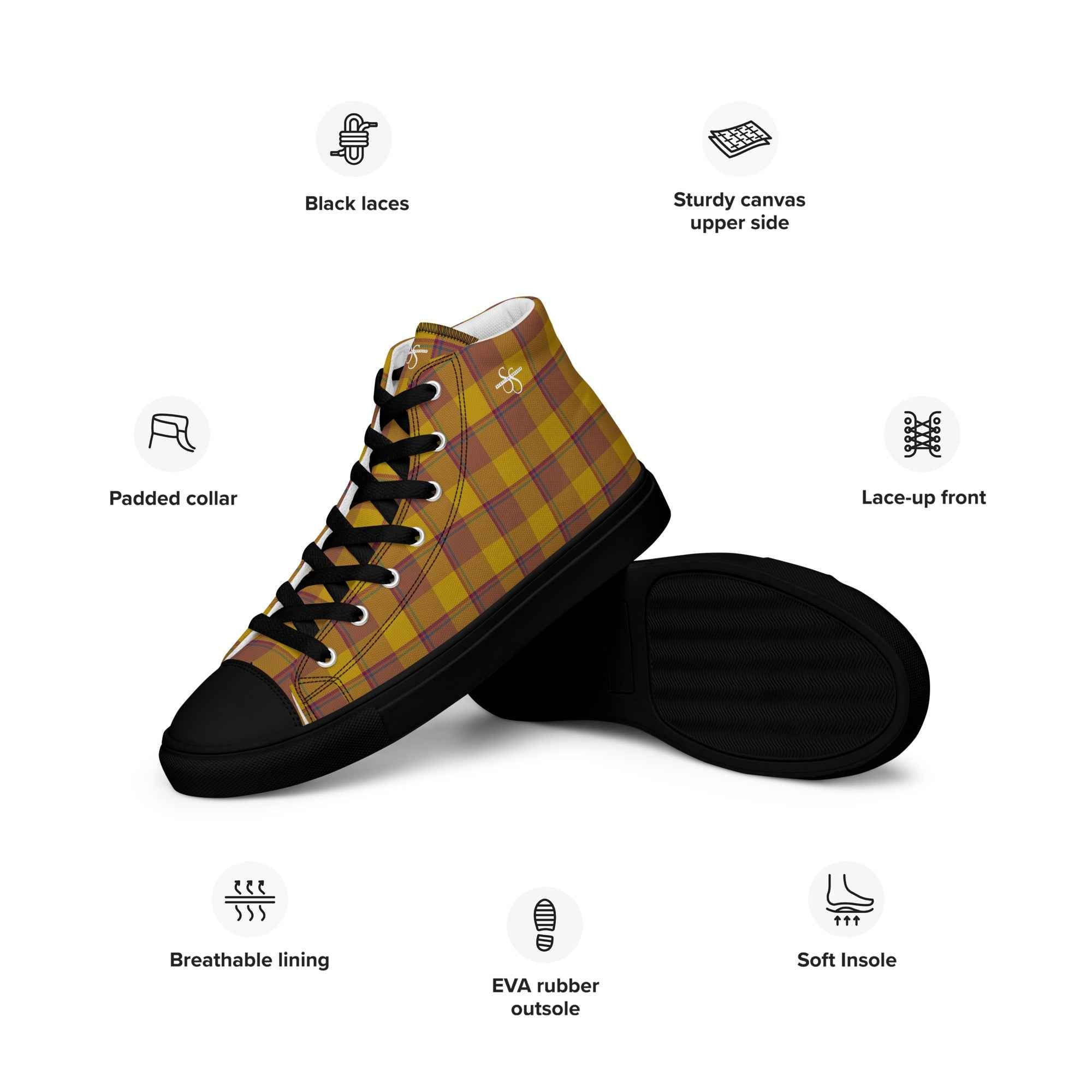 Men’s High Top Canvas Shoes Potters Clay and Pizza Plaid - Scottish Squares