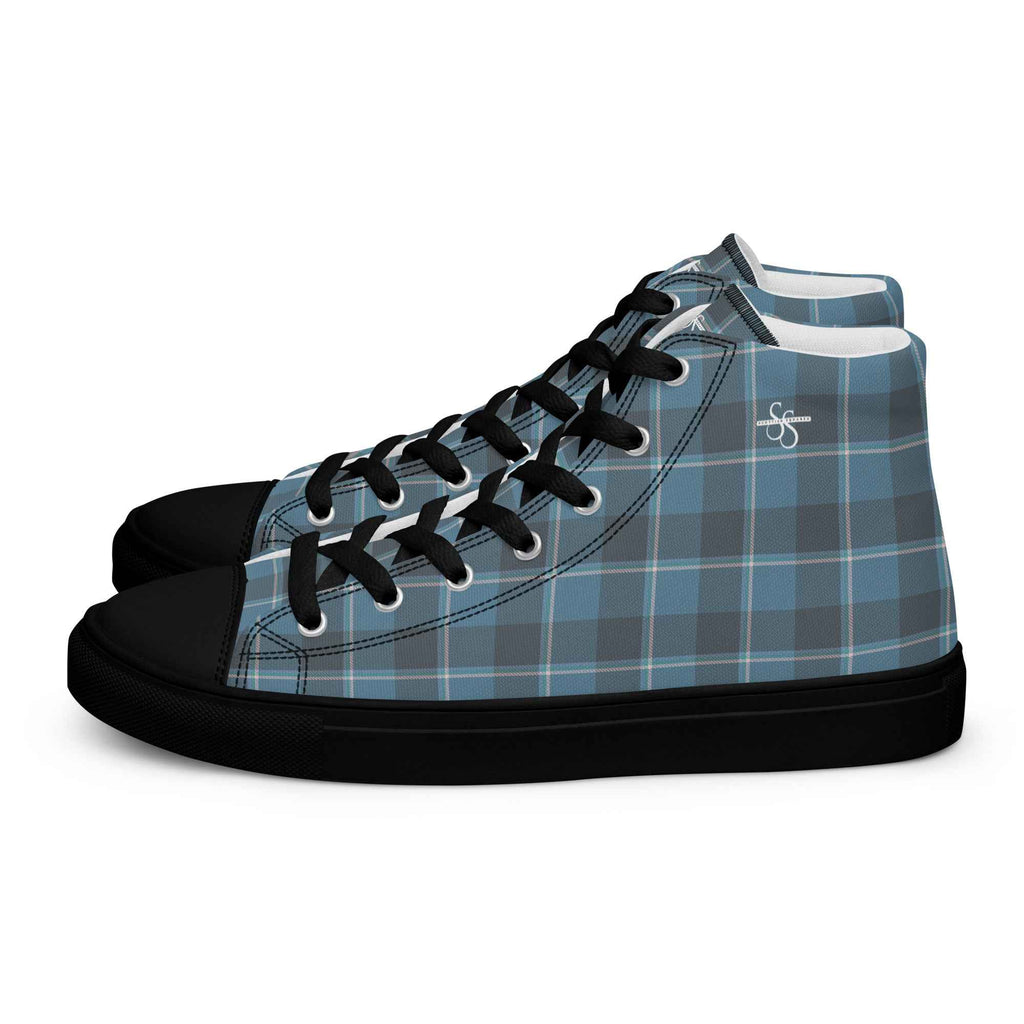 Men’s High Top Canvas Shoes Hoki and Shuttle Gray Plaid - Scottish Squares