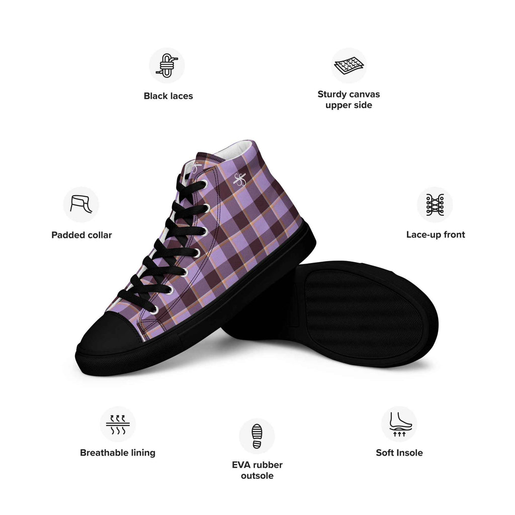 Men’s High Top Canvas Shoes Light Wisteria and Livid Brown Plaid - Scottish Squares