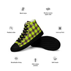 Men’s High Top Canvas Shoes Electric Lime and Livid Brown Plaid - Scottish Squares