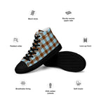 Men’s High Top Canvas Shoes Blizzard Blue and Livid Brown Plaid - Scottish Squares
