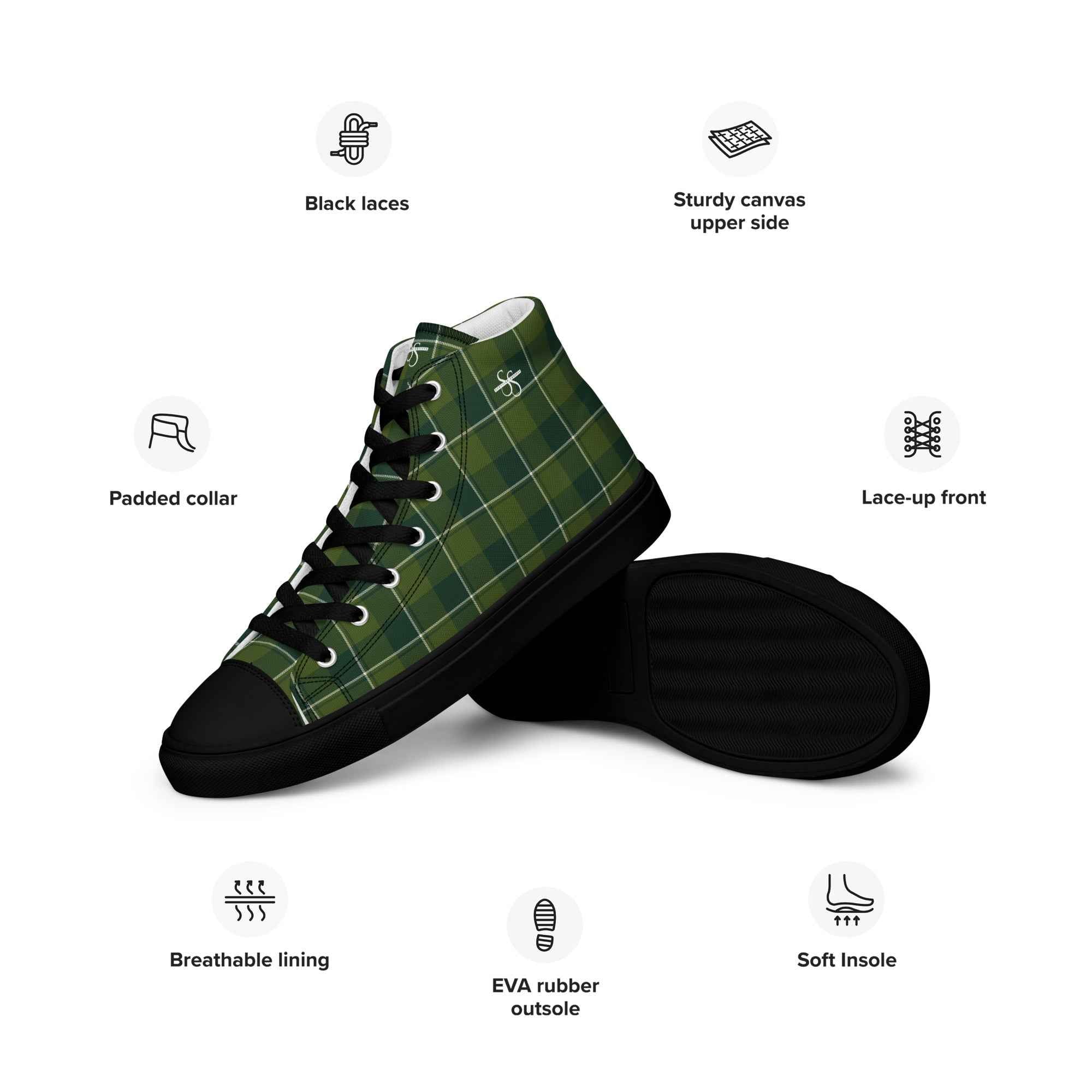 Men’s High Top Canvas Shoes Woodland and Evergreen Plaid - Scottish Squares