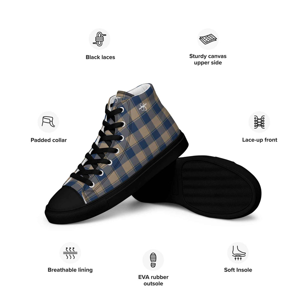 Men’s High Top Canvas Shoes Cello and Donkey Brown Plaid - Scottish Squares