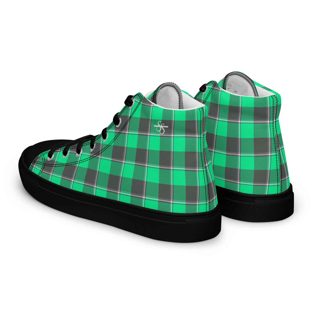 Men’s High Top Canvas Shoes Spring Green and Finlandia Plaid - Scottish Squares