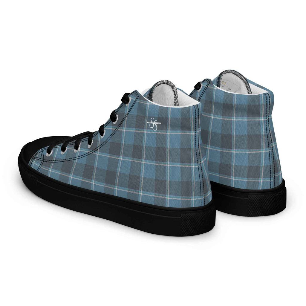 Men’s High Top Canvas Shoes Hoki and Shuttle Gray Plaid - Scottish Squares