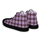 Men’s High Top Canvas Shoes Light Wisteria and Livid Brown Plaid - Scottish Squares