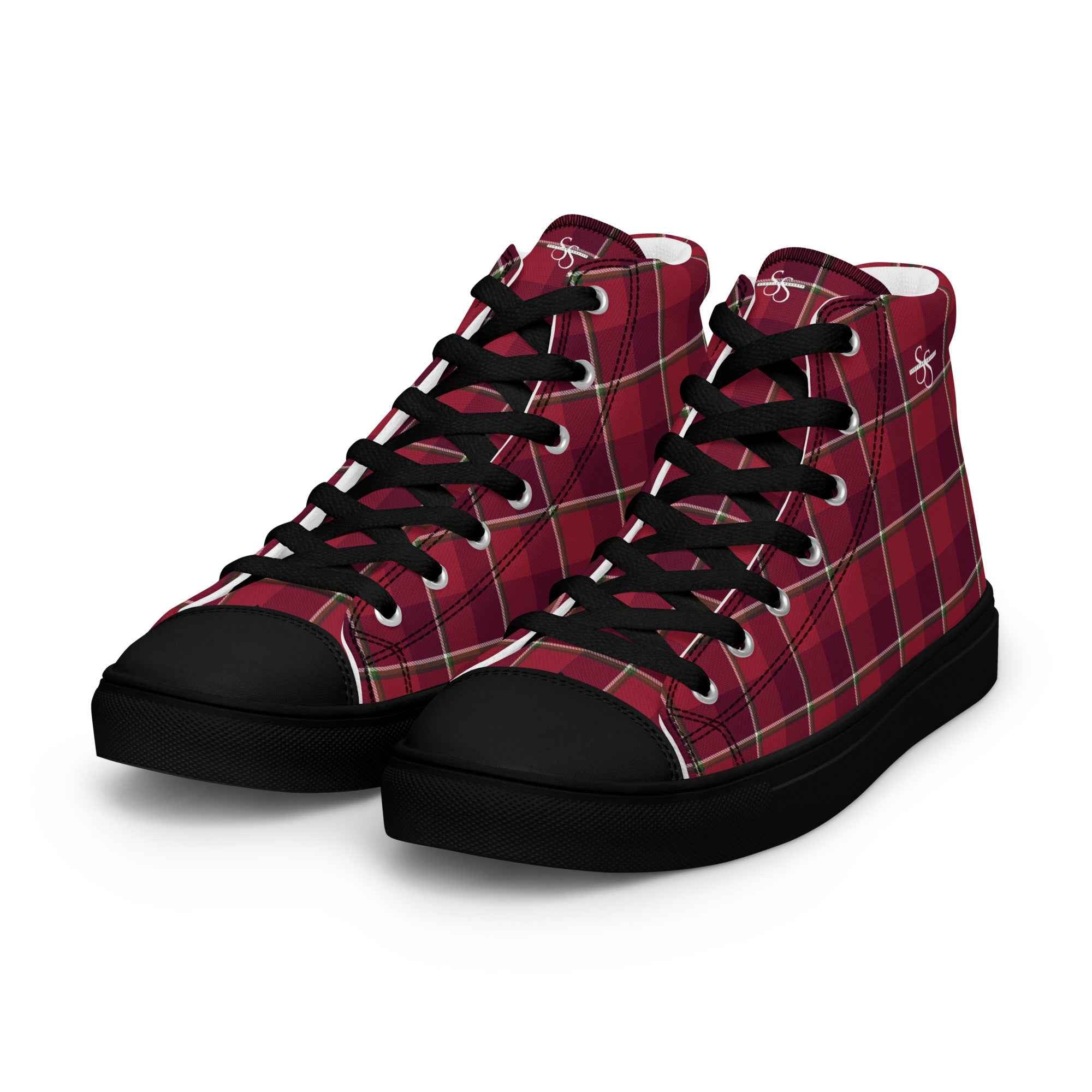 Men’s High Top Canvas Shoes Old Brick and Cab Sav Plaid - Scottish Squares