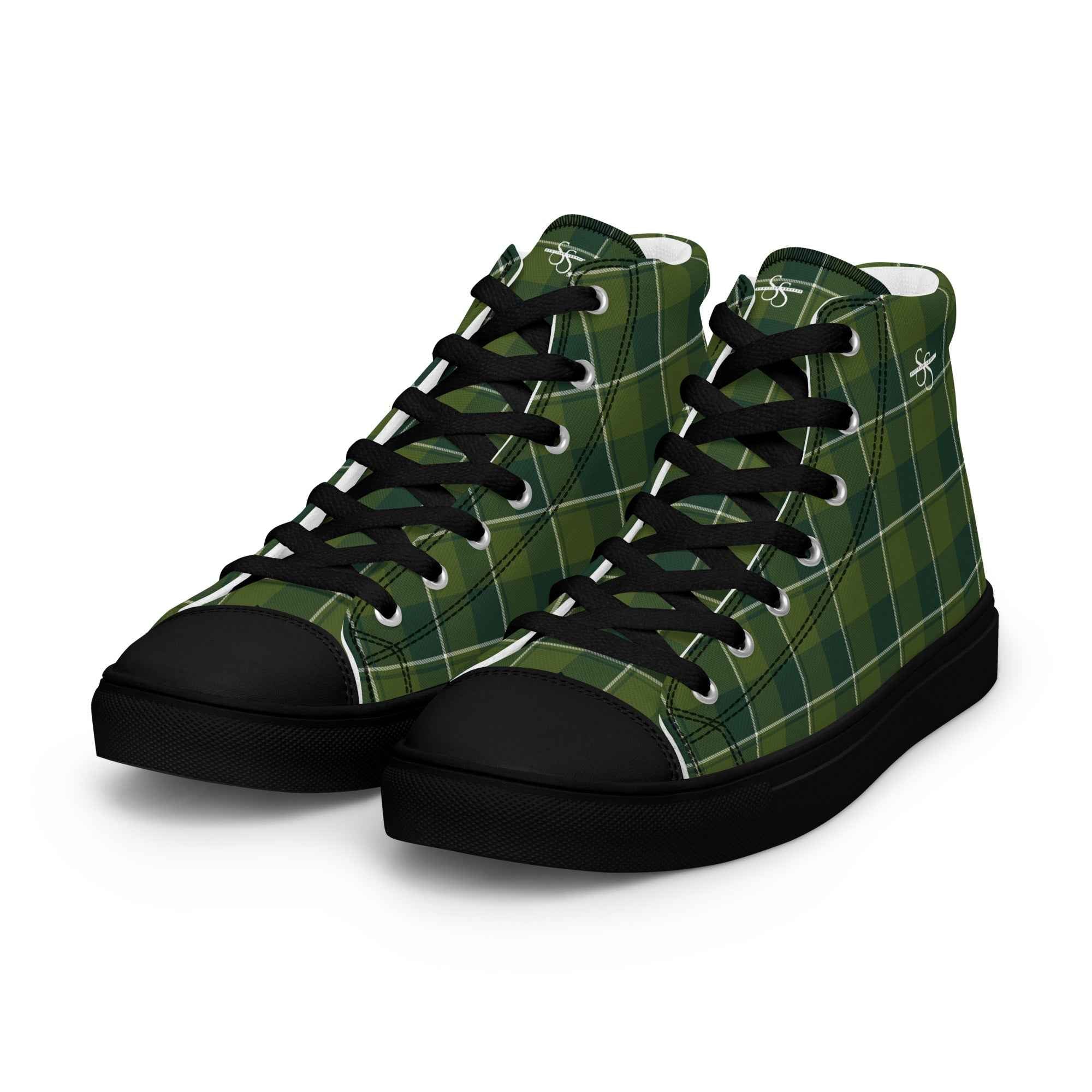 Men’s High Top Canvas Shoes Woodland and Evergreen Plaid - Scottish Squares