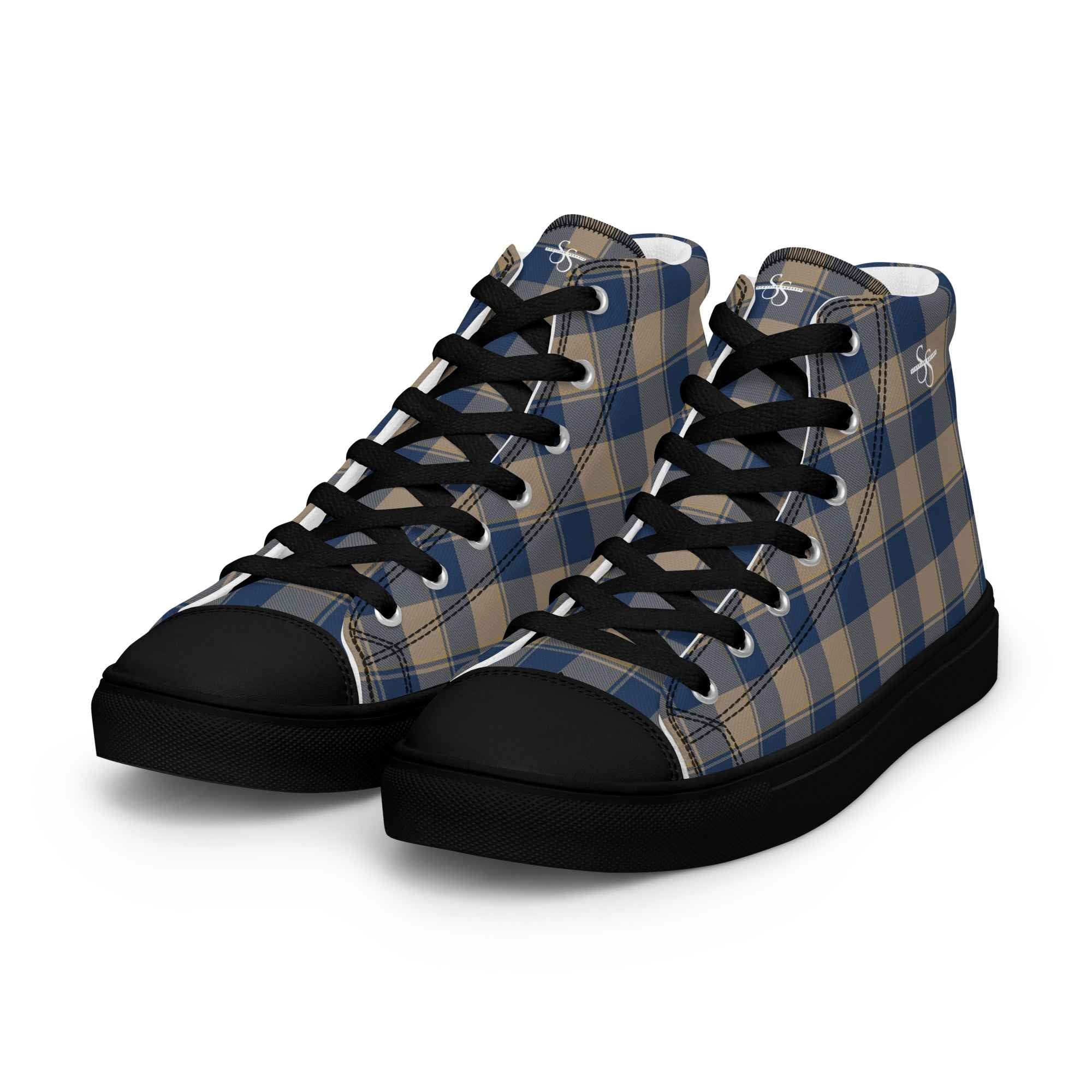 Men’s High Top Canvas Shoes Cello and Donkey Brown Plaid - Scottish Squares