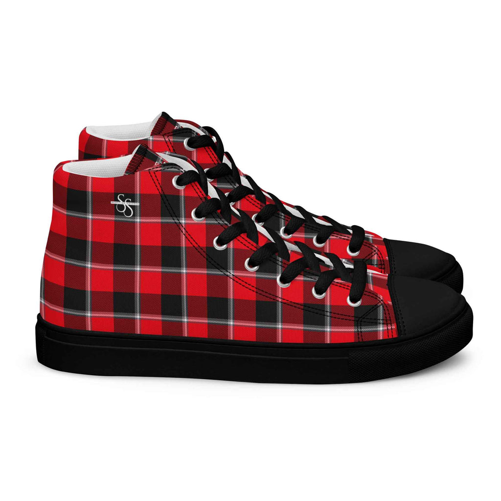 Men’s High Top Canvas Shoes Red Ribbon and Heavy Metal Plaid 13 - Scottish Squares