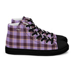 Men’s High Top Canvas Shoes Light Wisteria and Livid Brown Plaid 13 - Scottish Squares