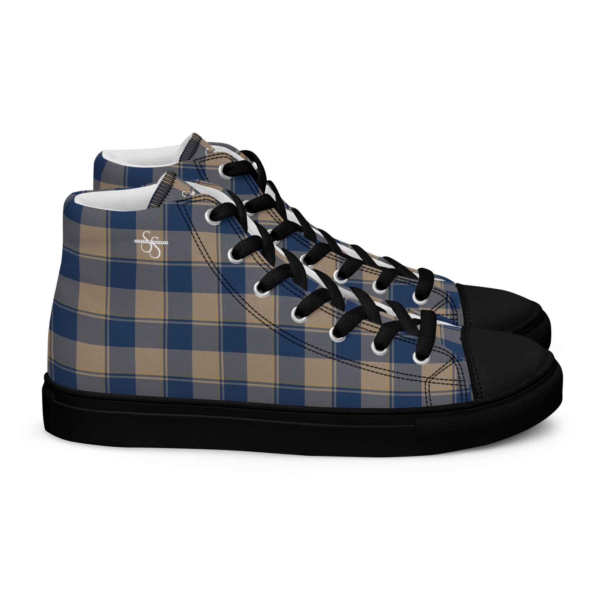 Men’s High Top Canvas Shoes Cello and Donkey Brown Plaid 13 - Scottish Squares