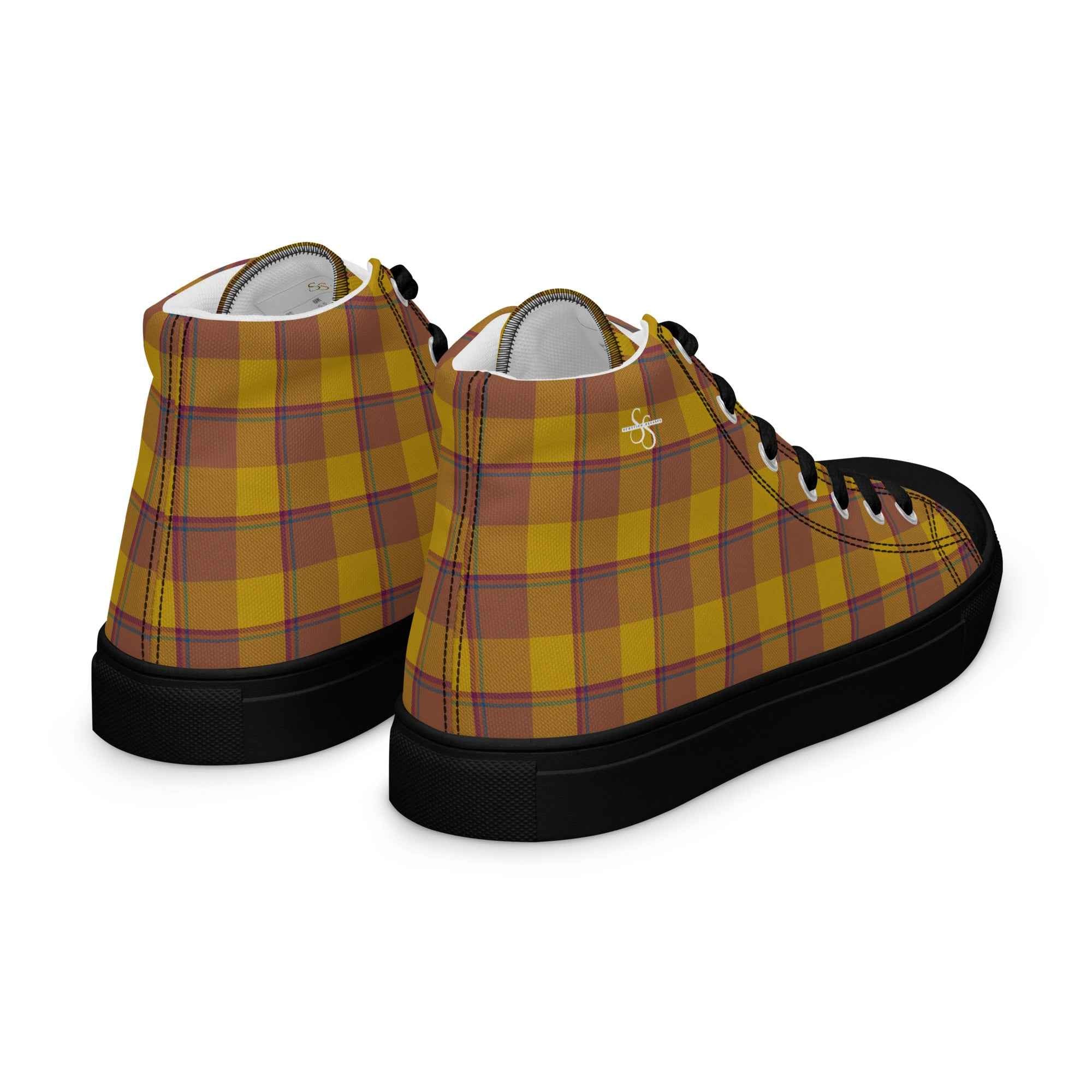 Men’s High Top Canvas Shoes Potters Clay and Pizza Plaid - Scottish Squares