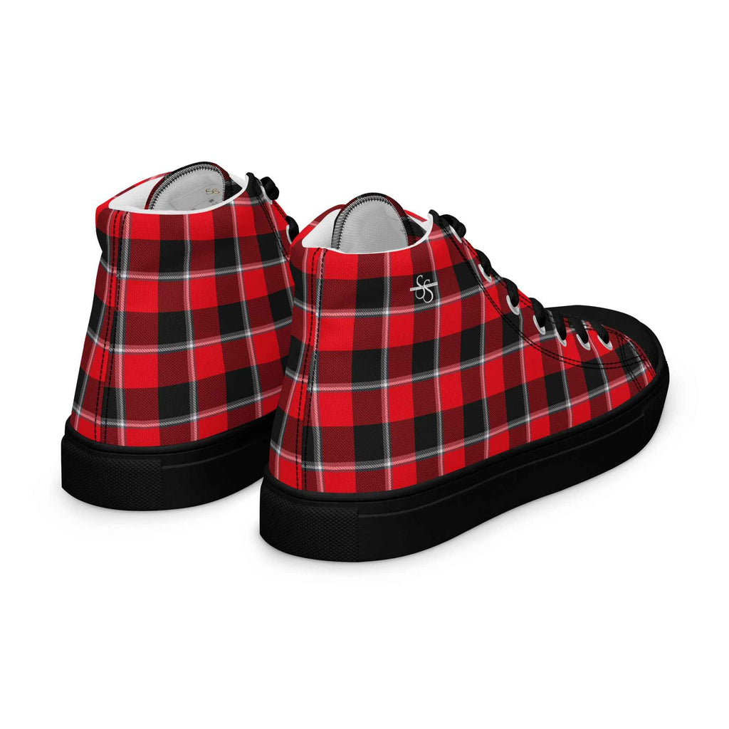 Men’s High Top Canvas Shoes Red Ribbon and Heavy Metal Plaid - Scottish Squares