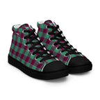 Men’s High Top Canvas Shoes Ocean Green and Mulberry Wood Plaid - Scottish Squares