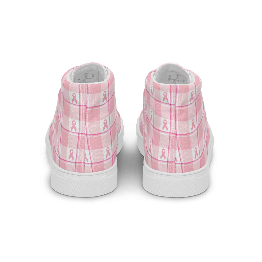 Men’s High Top Canvas Shoes Breast Cancer Awareness Plaid - Scottish Squares